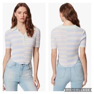 Frayed Denim Alissa Short Sleeve Polo Sweater Pastel Size XL